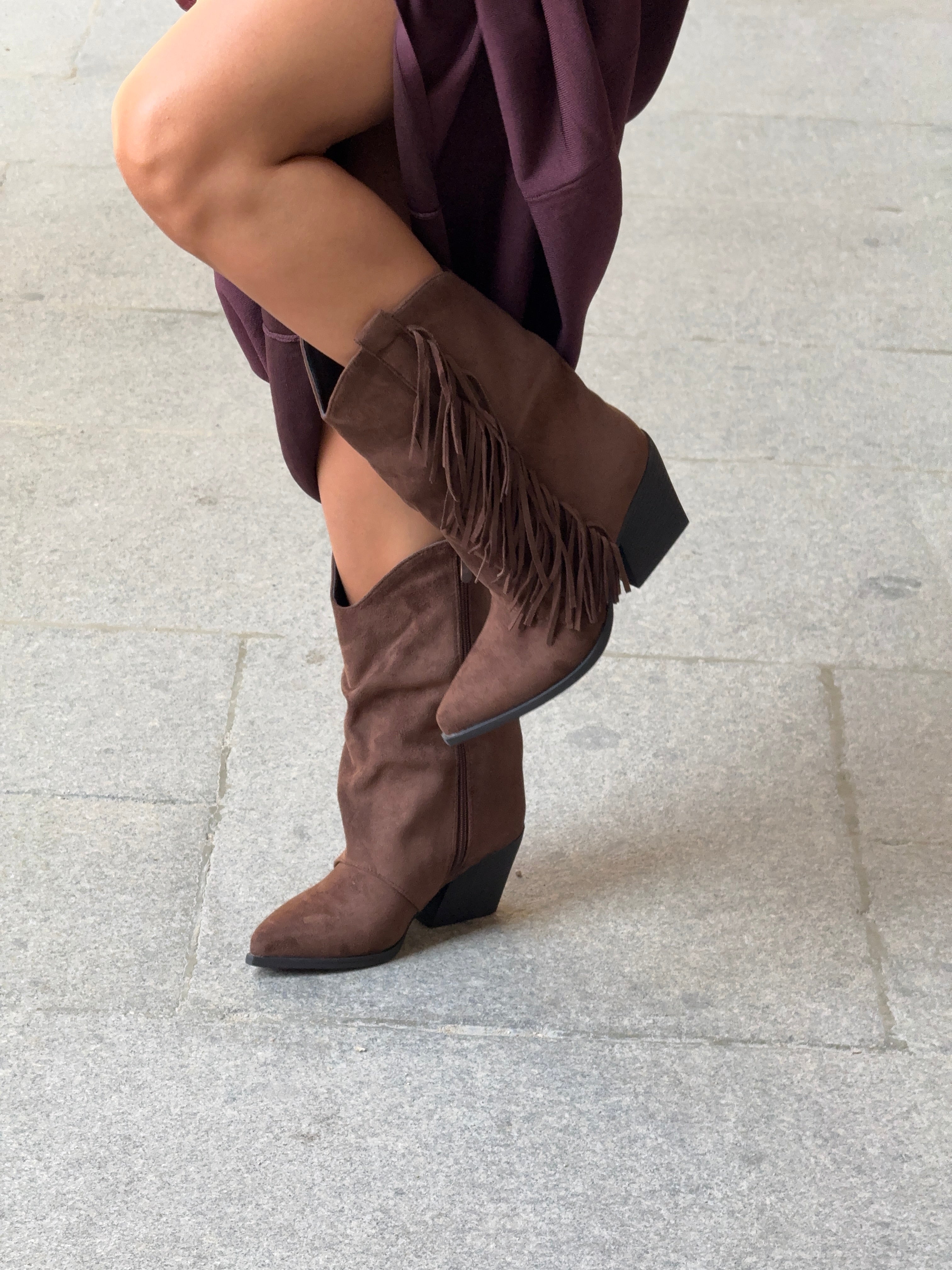 Santiag frange haute marron