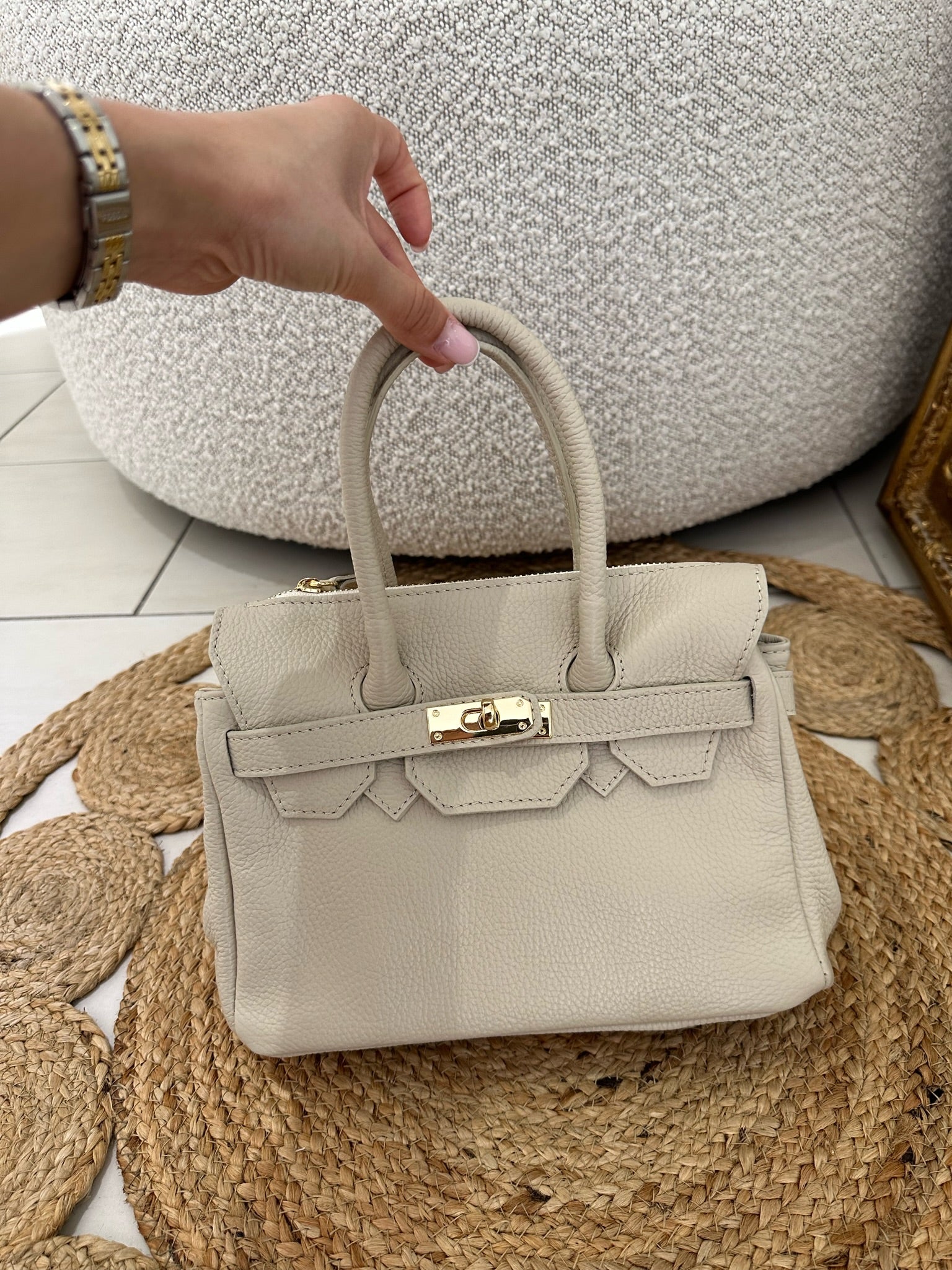 Sac H cuir crème