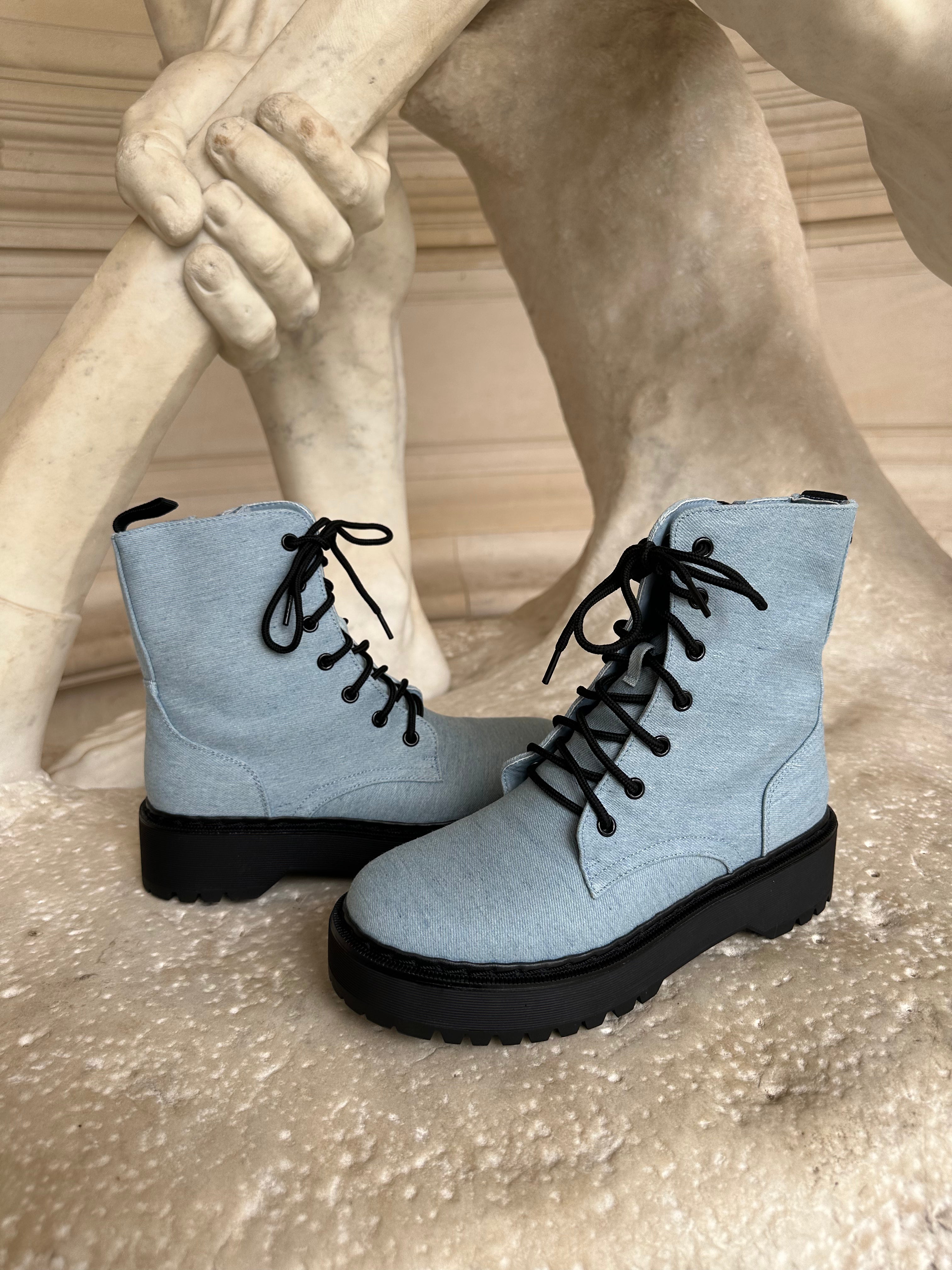 Botte lacets à plateforme en jean