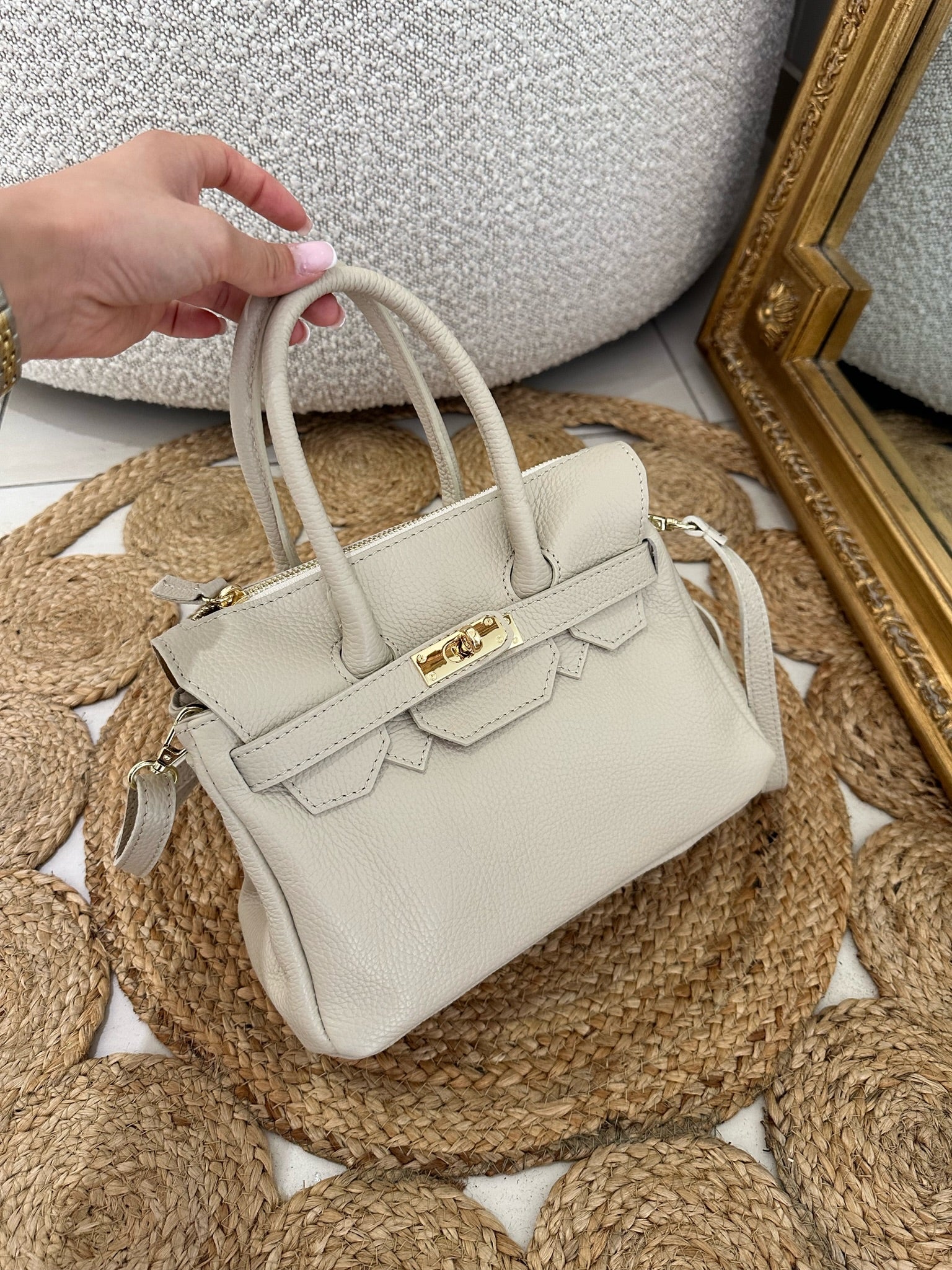 Sac H cuir crème