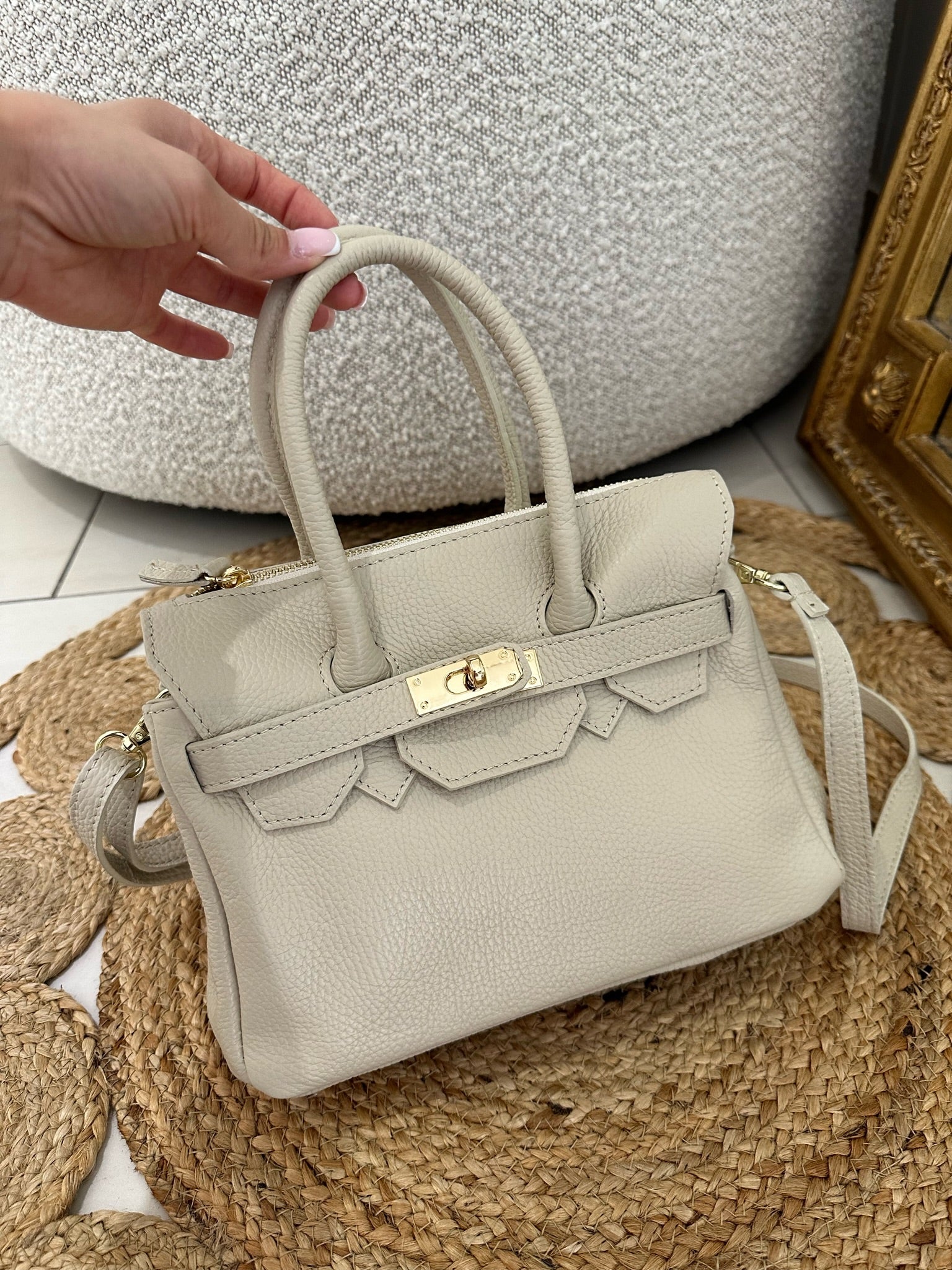 Sac H cuir crème