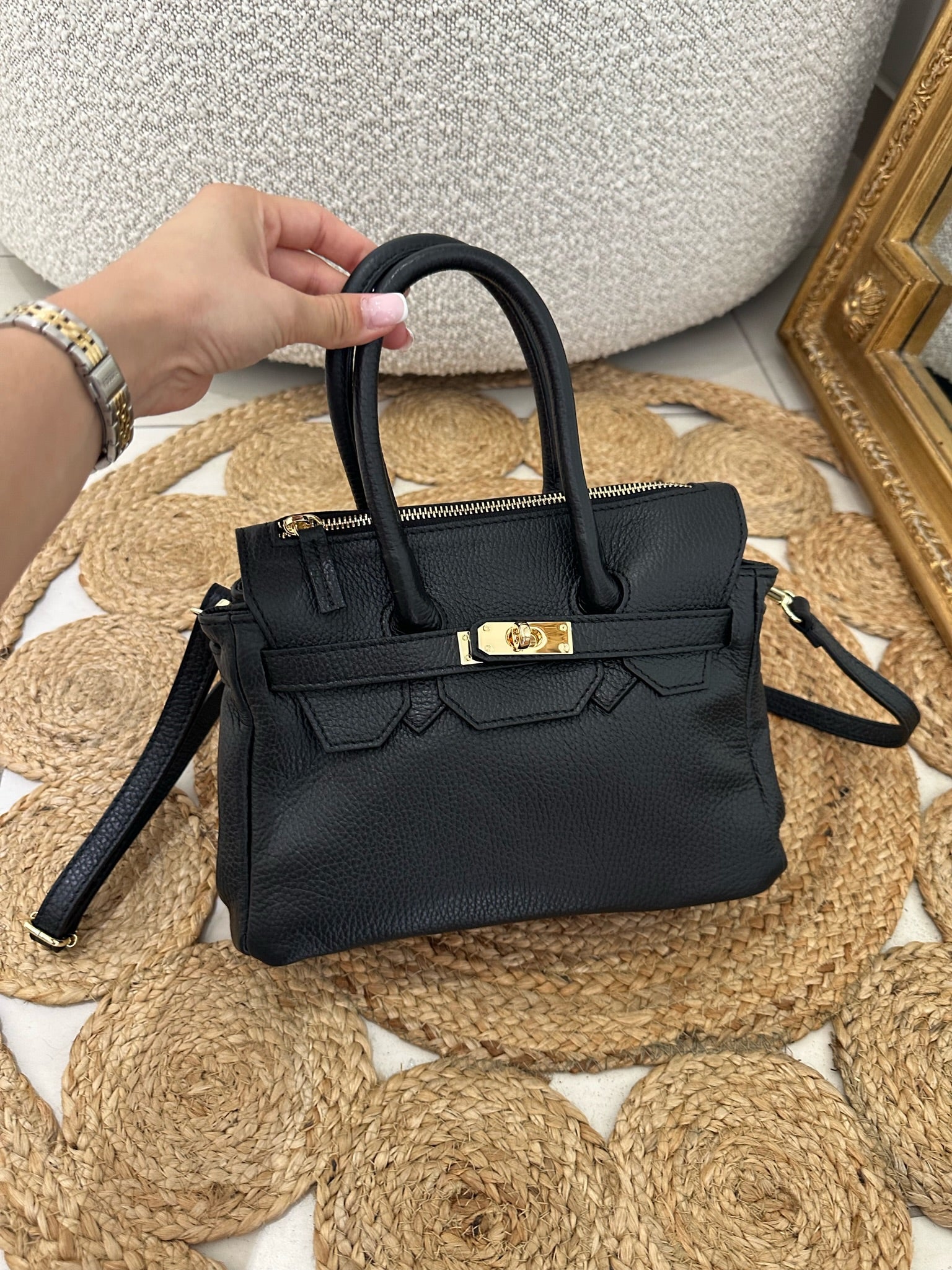 Sac H cuir noir