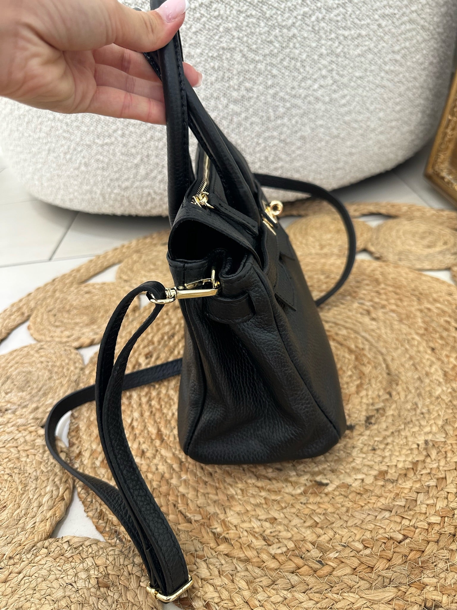 Sac H cuir noir