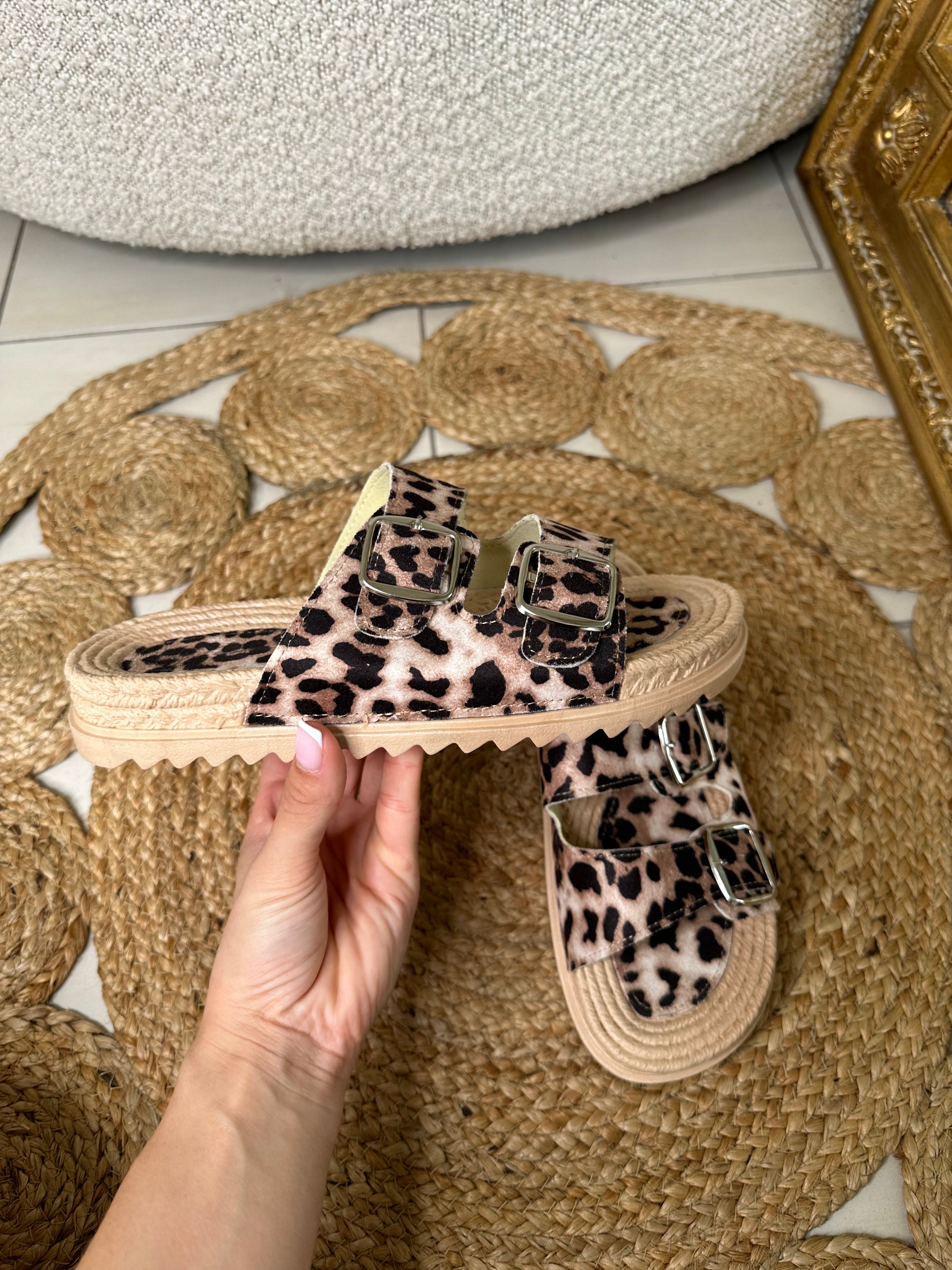 Sandale LEOPARD crème/noirE