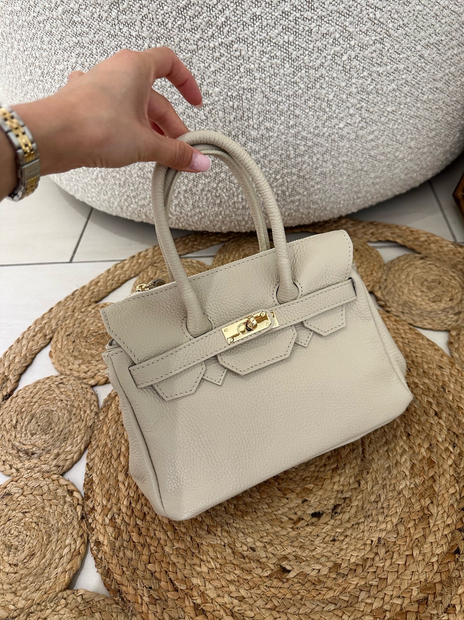 Sac H cuir crème