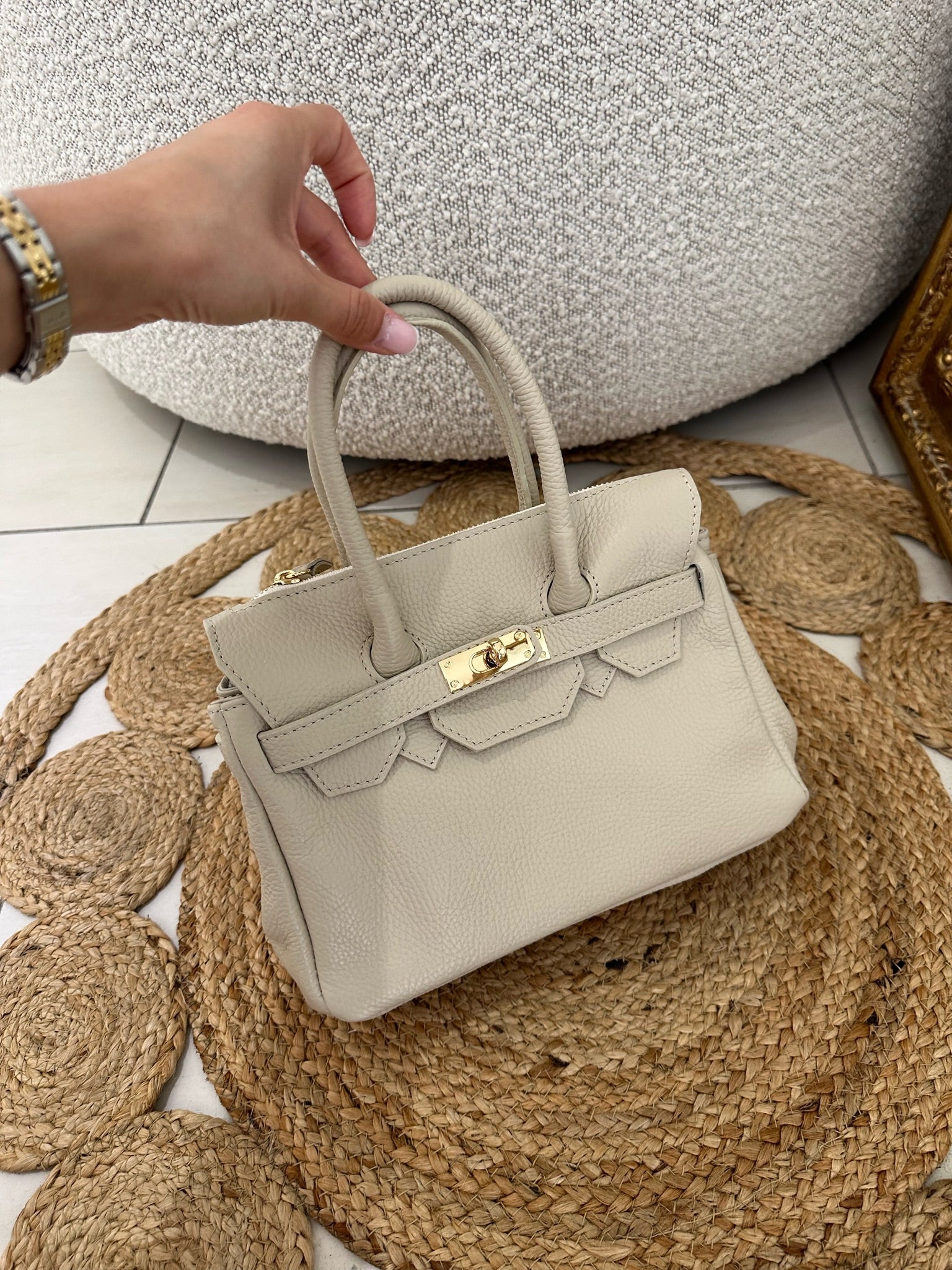 Sac H cuir crème